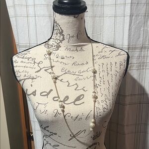 Elegant Long Pearl Station Necklace - White